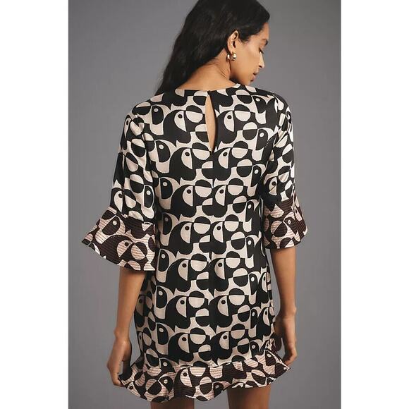 NWT Farm Rio x Anthropologie Geo Toucan Mini Dress Sz S White/Black #G5402 - Picture 3 of 12